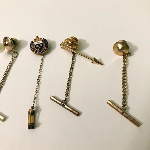 Vintage Assorted Lot of 6 Tie Pins with  Chain - Picture 3 of 16